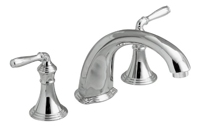 Kohler K-T398-4-CP; Devonshire (R) deck-/rim-mount high-flow bath faucet trim with 9 spout and lever handles