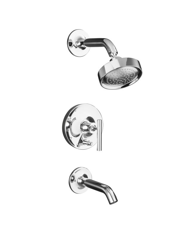 Kohler K-RT14420-4 Purist(R) Rite-Temp(R) pressure-balancing bath and shower faucet trim with push-button diverter and lever handle