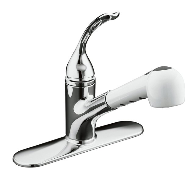 Kohler K-15160-LA Coralais(R) single-control pullout spray kitchen sink faucet with White sprayhead and loop handle
