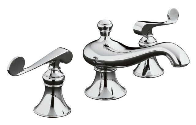 Kohler K-16104-4 Revival(R) widespread lavatory commercial faucet with scroll lever handles less drain
