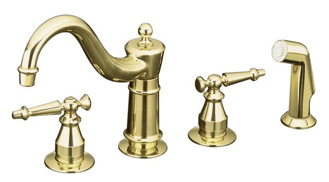 Kohler K-158-4 Antique(TM) kitchen sink faucet with sidespray and lever handles