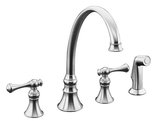 Kohler K-R16109-4A Revival(R) kitchen sink faucet with 9-3/16"" spout sidespray and traditional lever handles