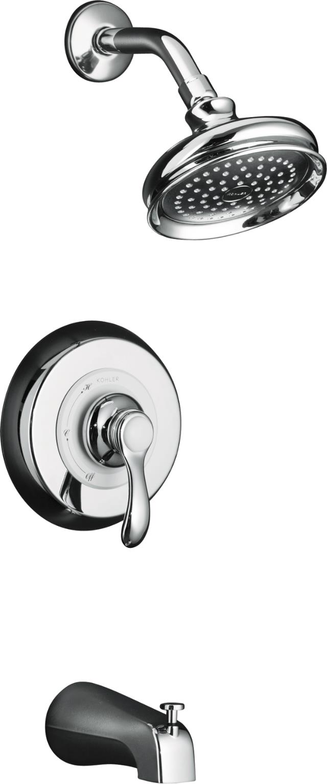 Kohler K-RT12007-4S Fairfax(R) Rite-Temp(R) pressure-balancing bath and shower faucet trim with lever handle and slip-fit diverter spout