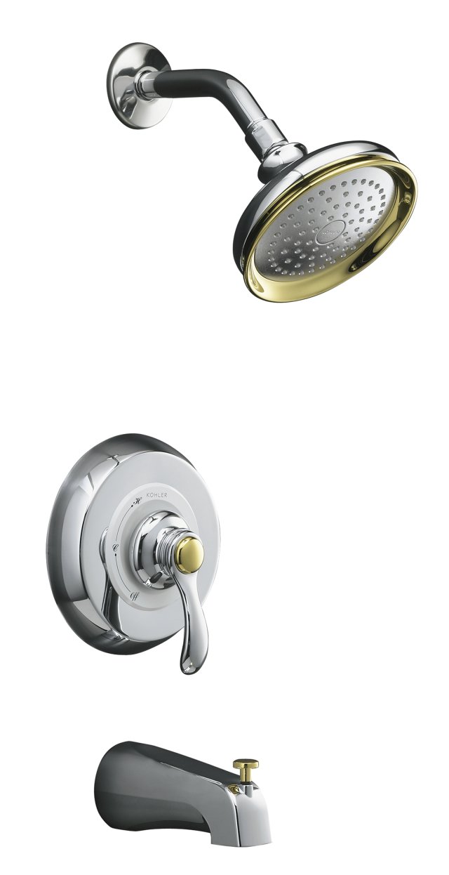 Kohler K-T12007-4 Fairfax(R) Rite-Temp(R) pressure-balancing bath and shower faucet trim with lever handle valve not included