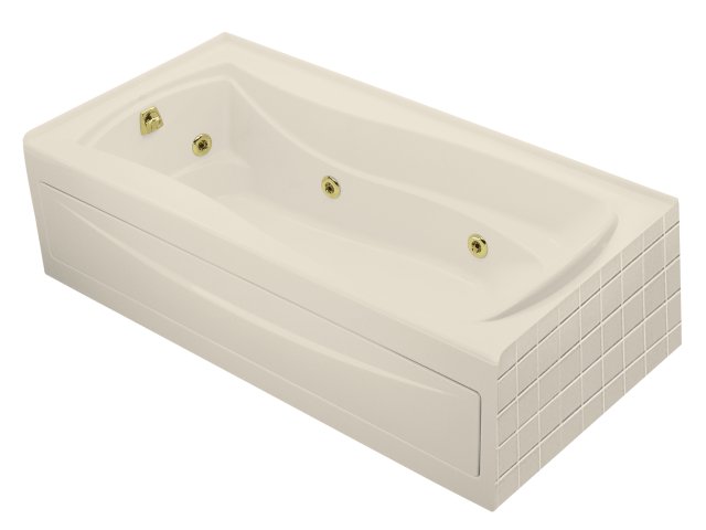 Kohler K-1257-LA-47; Mariposa (R) 6' whirlpool with integral apron flange and left-hand drain; in Almond; Discontinued Product