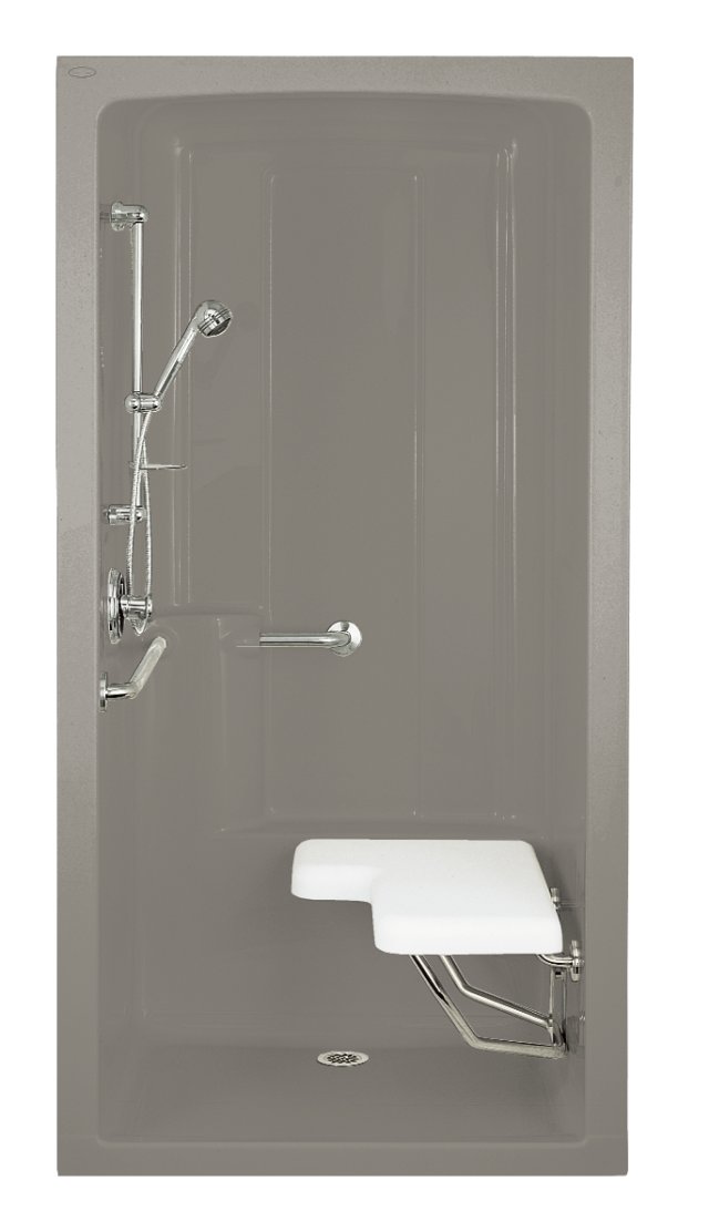 Kohler K-12100-P Freewill(R) barrier-free transfer shower module with polished stainless steel grab bars and seat on right 45"" x 37-1/4"" x 84""