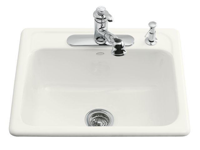 Kohler K-5964-1-0; Mayfield (TM) self-rimming kitchen sink with single-hole faucet drilling; in White
