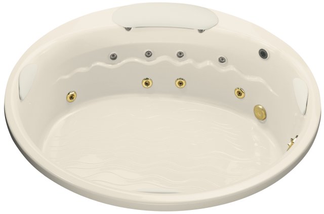 Kohler K-1399-H3 RiverBath(R) 75"" round whirlpool less chromatherapy and connected integral fill and faucet valves