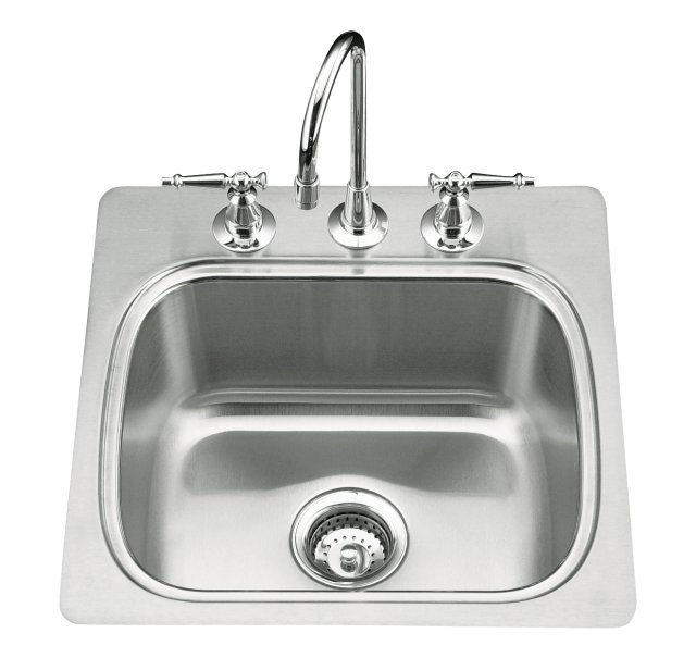 Kohler K-3382-3 Verse(TM) single-basin self-rimming entertainment kitchen sink with three-hole faucet punching