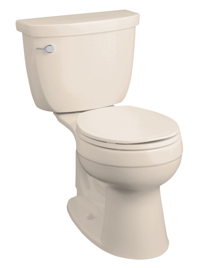 Kohler K-3497-T Cimarron(TM) Comfort Height(TM) two-piece round-front toilet with tank cover locks and left-hand trip lever less seat