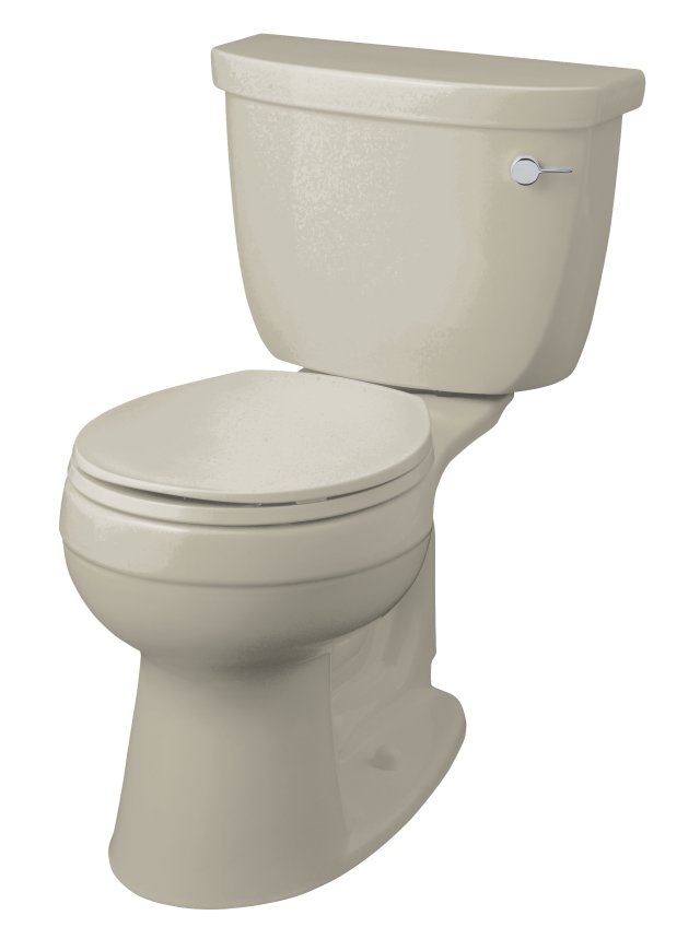 Kohler K-3497-TR Cimarron(TM) Comfort Height(TM) two-piece round-front toilet with tank cover locks and right-hand trip lever less seat
