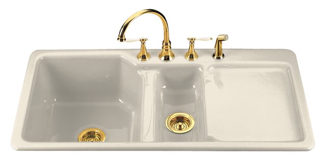 Kohler K-5904-5-47; Epicurean(TM); self-rimming kitchen sink with five-hole faucet drilling; in Almond; Discontinued Product