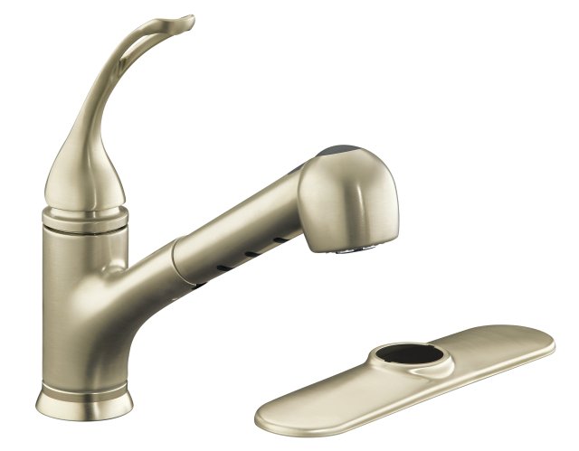 Kohler K-15160-L Coralais(R) single-control pullout spray kitchen sink faucet with color-matched sprayhead and loop handle