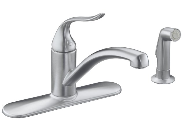 Kohler K-15072-P Coralais(R) Decorator kitchen sink faucet with escutcheon matching finish sidespray and lever handle