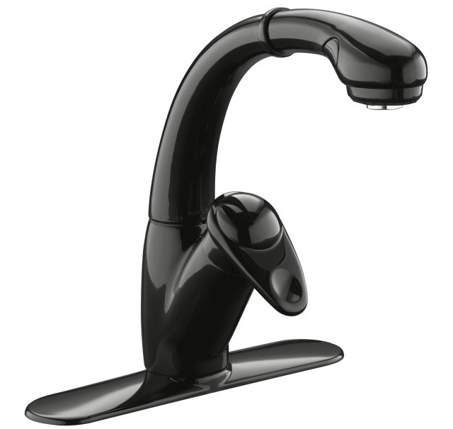 Kohler K-6350 Avatar(R) single-control pullout kitchen sink faucet with lever handle and color-matched sprayhead
