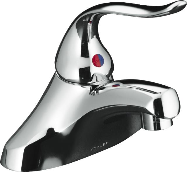 Kohler K-15598-5P Coralais(R) single-control centerset lavatory faucet with ground joints grid drain and 5"" lever handle