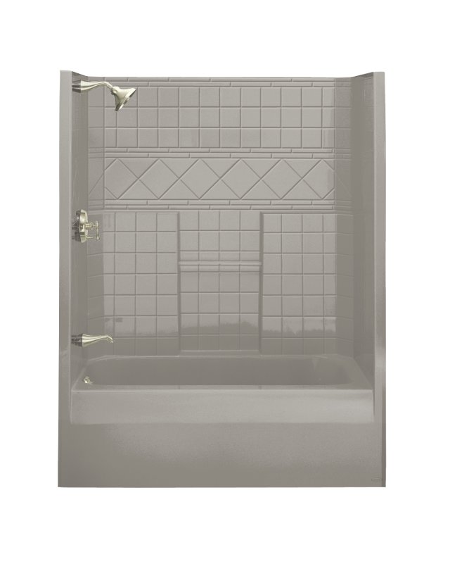 Kohler K-1543 Terracina(R) 5' one-piece tile-look walls bath and shower module with clear acrylic grab bar and left-hand drain