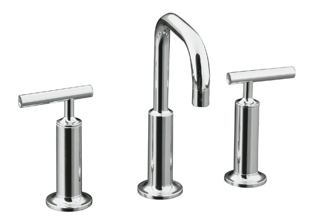 Kohler K-14407-4 Purist(R) widespread lavatory faucet with low gooseneck spout and high lever handles