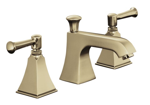 Kohler K-454-4S-BV; Memoirs (R) widespread lavatory faucet with Stately design and lever handles; in Vibrant Brushed Bronze