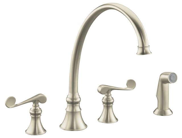 Kohler K-16111-4 Revival(R) kitchen sink faucet with 11-13/16"" spout sidespray and scroll lever handles