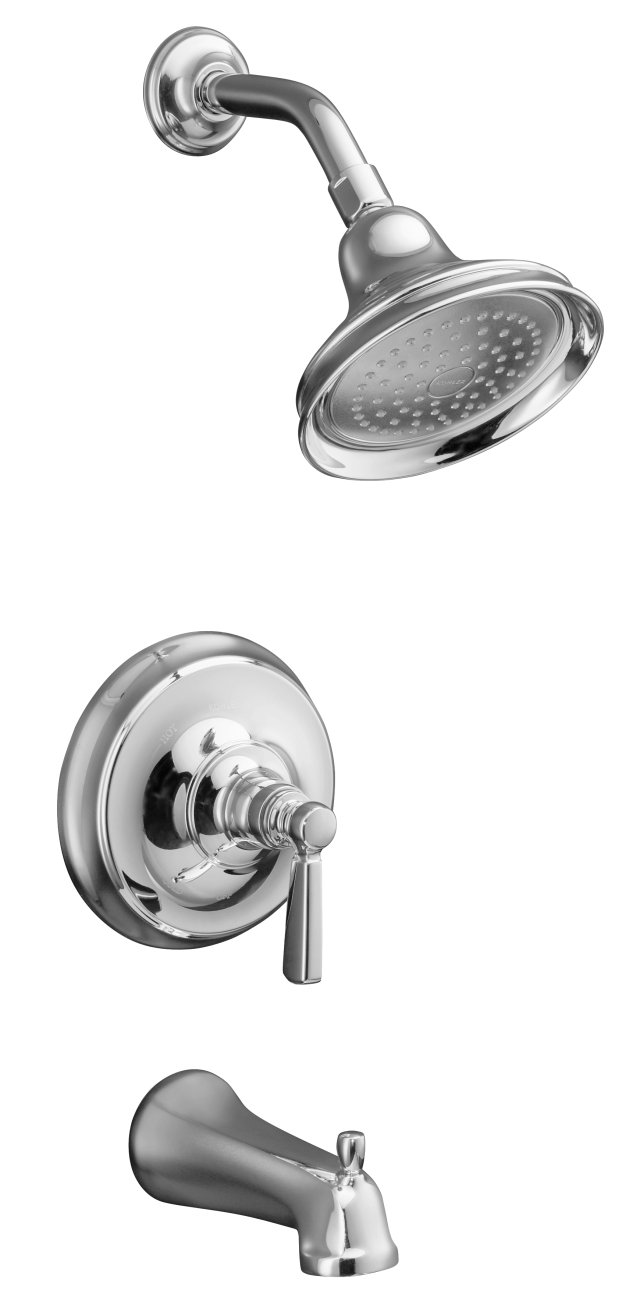 Kohler K-T10581-4 Bancroft(R) Rite-Temp(R) pressure-balancing bath and shower faucet trim with diverter spout and metal lever handle valve not included