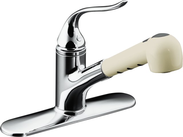 Kohler K-15160-AP Coralais(R) single-control pullout spray kitchen sink faucet with White sprayhead and lever handle