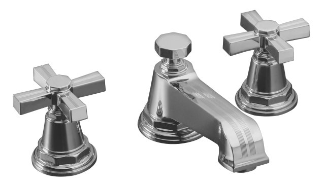 Kohler K-13132-3B-CP; Pinstripe (R) widespread lavatory faucet with cross handles; in Polished Chrome