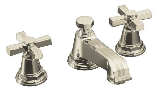 Kohler K-13132-3B-SN; Pinstripe (R) widespread lavatory faucet with cross handles; in Vibrant Polished Nickel