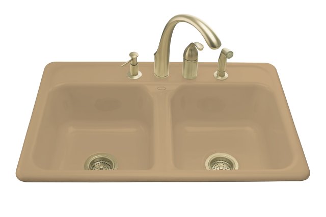 Kohler K-5817-3; Delafield (R); 33"" x 22"" x 8-1/2"" top-mount double-equal kitchen sink with 3 faucet holes repair replacement technical part breakdown