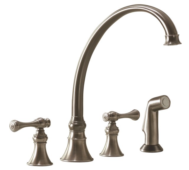 Kohler K-16109-4A Revival(R) kitchen sink faucet with 9-3/16"" spout sidespray and traditional lever handles