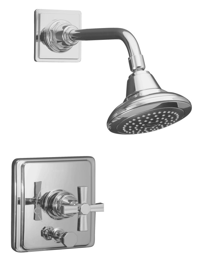 Kohler K-T13134-3B Pinstripe(R) Rite-Temp(R) pressure-balancing shower faucet trim with cross handle valve not included