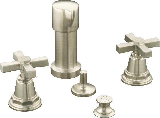 Kohler K-13142-3A-BN; Pinstripe (R) Pure bidet faucet with cross handles; in Vibrant Brushed Nickel; Discontinued Product