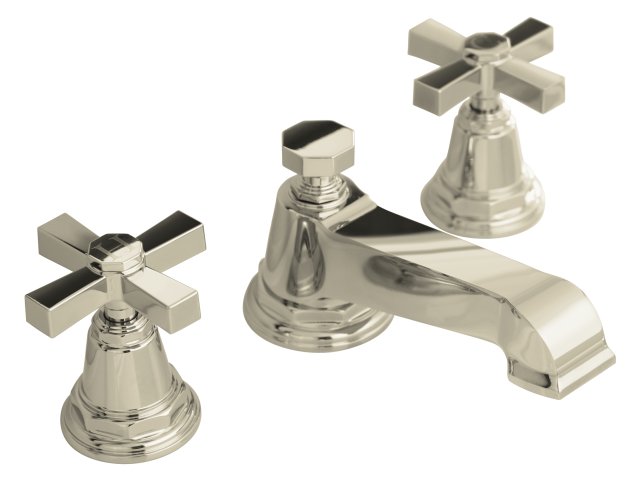 Kohler K-13132-3A-SN; Pinstripe (R) Pure widespread lavatory faucet with cross handles; in Vibrant Polished Nickel