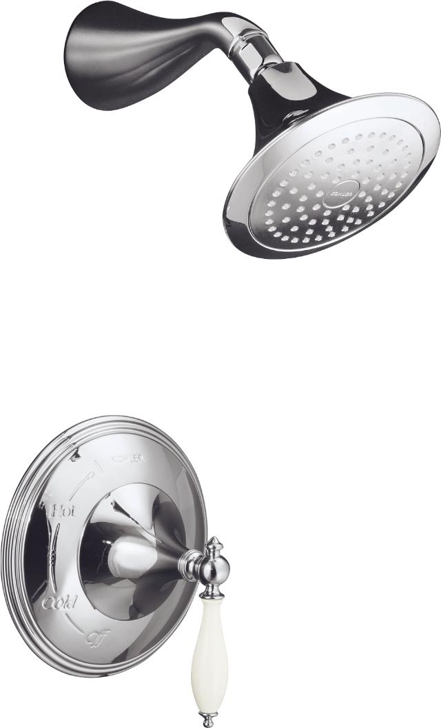 Kohler K-T313-4P Finial(R) Traditional Rite-Temp(R) pressure-balancing shower faucet trim with lever handle and White handle insert valve not included