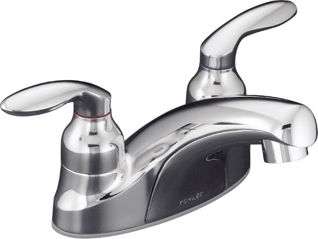 Kohler K-15631-4 Coralais(R) centerset lavatory faucet with 2.0 gpm vandal-resistant aerator and lever handles less lift rod hole with plug and drain