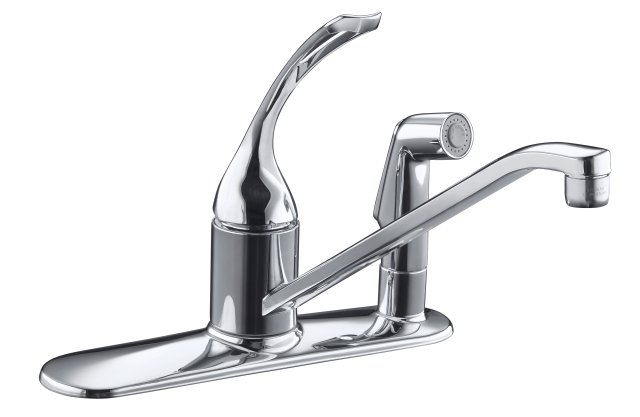 Kohler K-15173-TL Coralais(R) single-control kitchen sink faucet with 10"" spout color-matched sidespray through escutcheon ground joints and loop handle