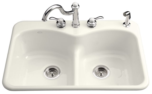 Kohler K-6626-1-96; Langlade (R) Smart Divide (R) self-rimming kitchen sink with single-hole faucet drilling; in Biscuit; Discontinued Product - Use K-8679-1A2-96