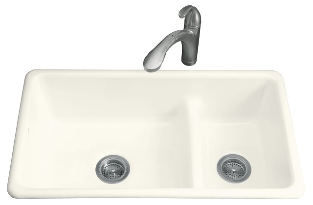 Kohler K-6625-KA; Iron/Tones (R) Smart Divide (R) self-rimming or undercounter kitchen sink; in Black 'n Tan; Discontinued Product