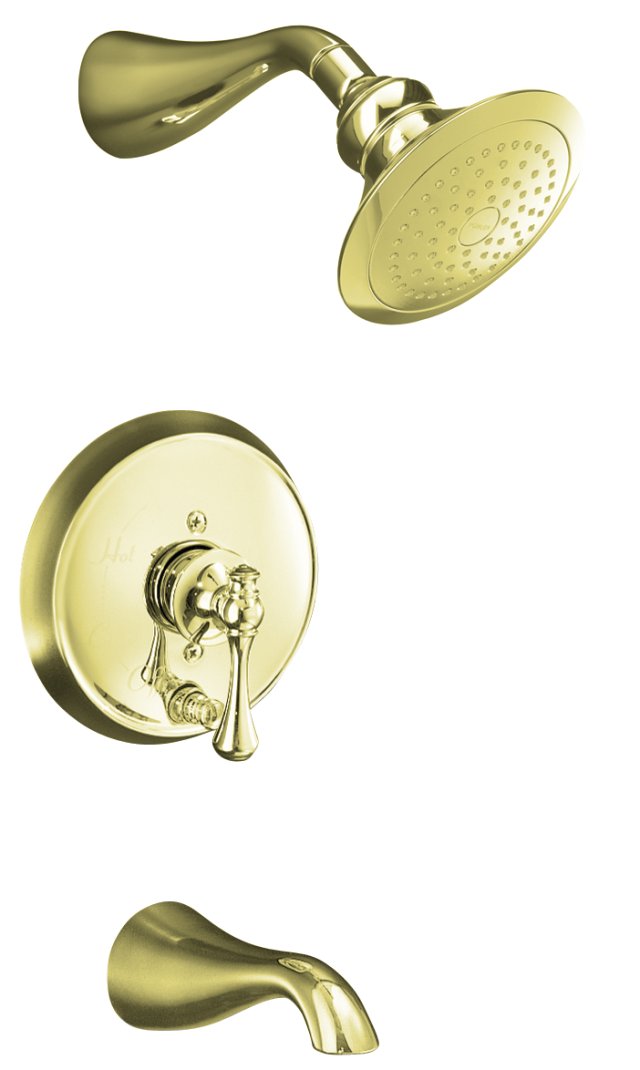Kohler K-T16115-4A Revival(R) Rite-Temp(R) pressure-balancing bath and shower faucet trim with push-button diverter and traditional lever handle valve not included