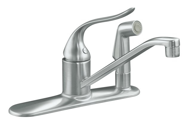 Kohler K-15173-FT Coralais(R) single-control kitchen sink faucet with 10"" spout color-matched sidespray through escutcheon and lever handle