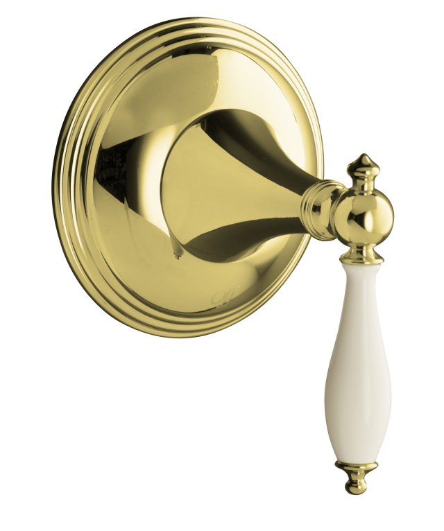 Kohler K-T10303-4F Finial(R) Traditional volume control valve trim with lever handle and Biscuit handle insert valve not included
