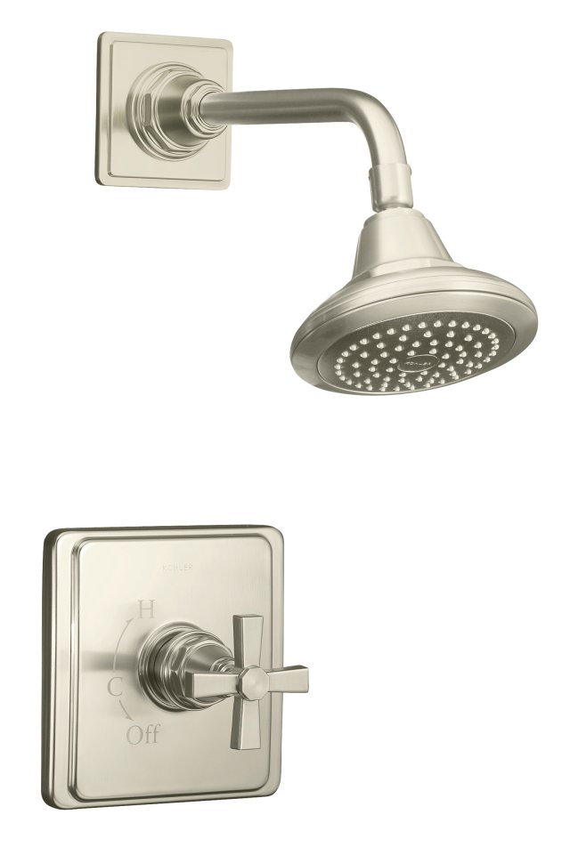Kohler K-T13134-3A Pinstripe(R) Pure Rite-Temp(R) pressure-balancing shower faucet trim with cross handle valve not included