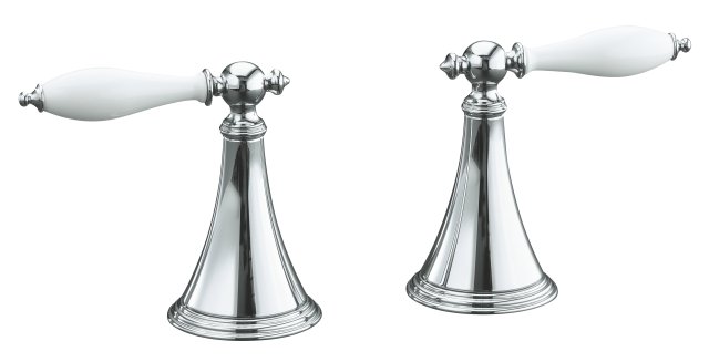 Kohler K-T333-4P Finial(R) Traditional bath- or deck-mount high-flow bath valve trim with lever handles and White inserts valve not included