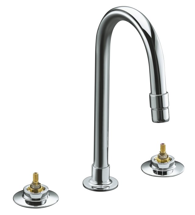 Kohler K-7303-KE Triton(R) widespread lavatory faucet with vandal-resistant aerator and rigid connections requires handles