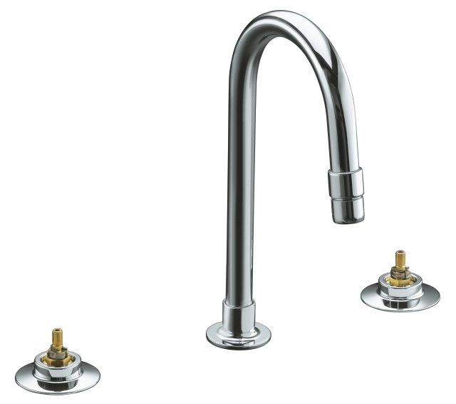 Kohler K-7313-KE Triton(R) widespread lavatory base faucet with rigid connections and vandal-resistant aerator requires handles less drain