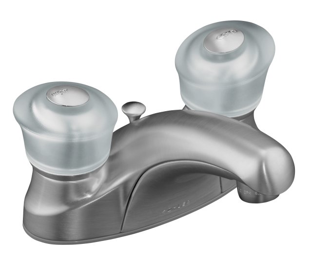 Kohler K-P15241-7 Coralais(R) centerset lavatory faucet with sculptured acrylic handles pop-up drain and lift rod