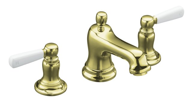 Kohler K-10577-4P Bancroft(R) widespread lavatory faucet with White ceramic lever handles