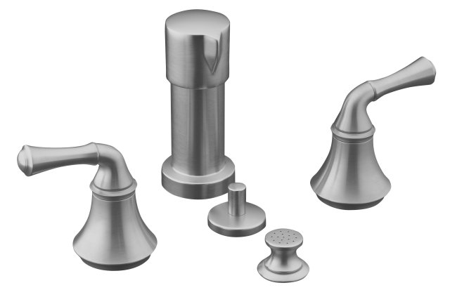 Kohler K-10279-4A-G; Forte (R) bidet faucet with traditional lever handles; in Brushed Chrome; Discontinued Product