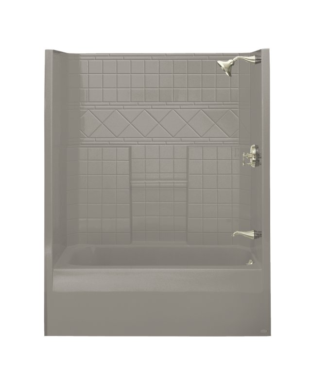 Kohler K-1542 Terracina(R) 5' one-piece tile-look walls bath and shower module with clear acrylic grab bar and right-hand drain