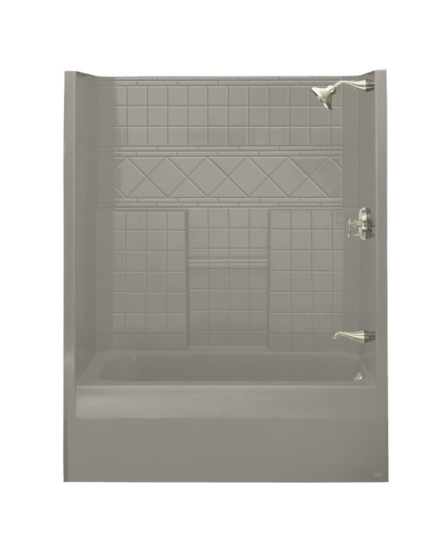 Kohler K-1542 Terracina(R) 5' one-piece tile-look walls bath and shower module with clear acrylic grab bar and right-hand drain